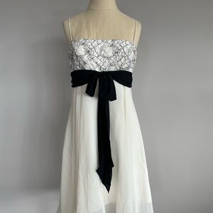 BCBGMaxazria White & Black Lace Mini Dress with Waist Tie